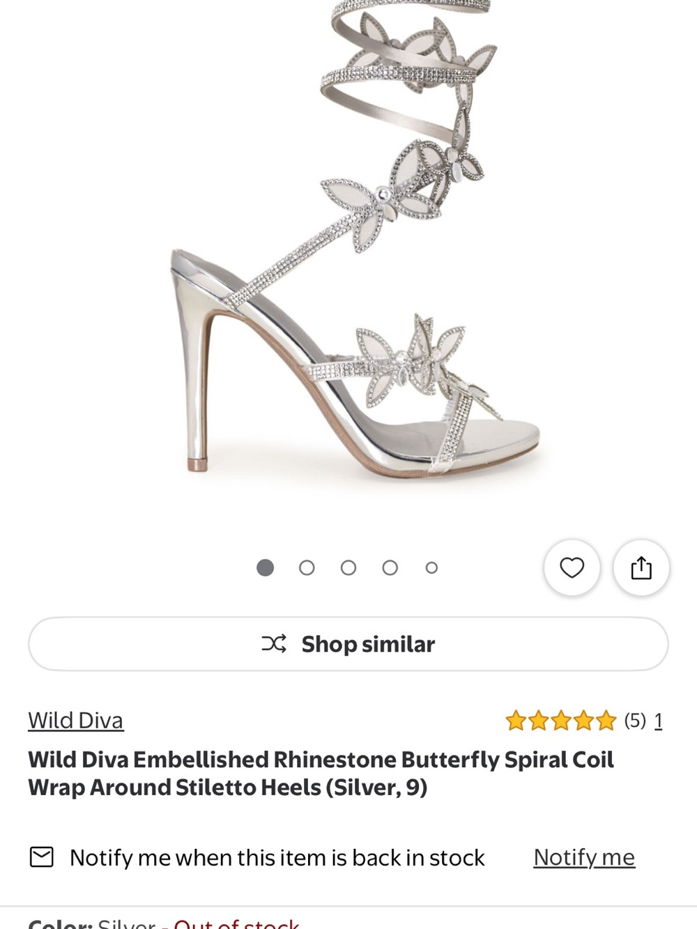 Wild Diva Silver Rhinestone Butterfly Spiral Stiletto Heels